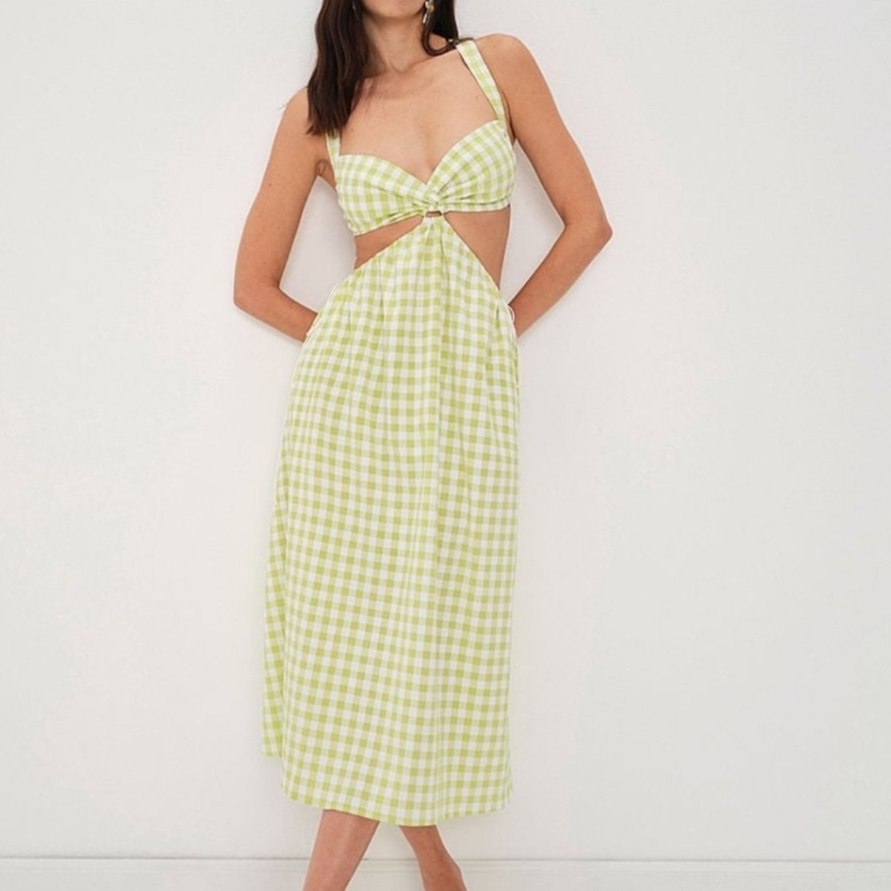 For Love And Lemons Maureen Green Gingham Midi Sundress XL - NWT